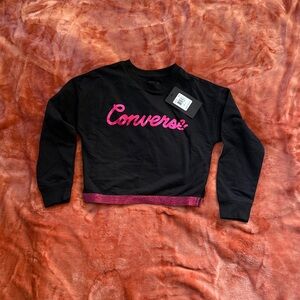 Converse Girls Black Sweatshirt with Pink Logo